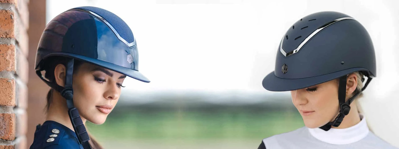 Blue and black adjustable riding hats with sleek modern designs for comfortable and safe riding gear options