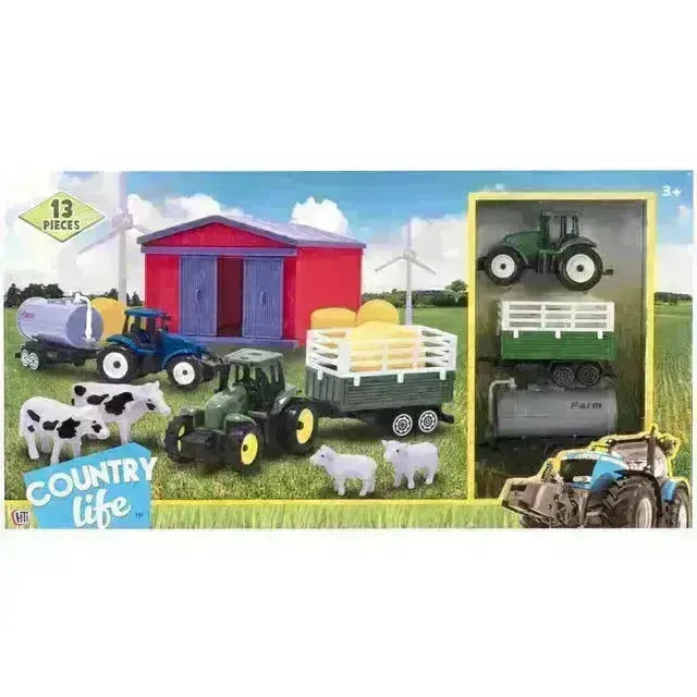 Red and blue plastic barn with purple doors farm toy for budding farmers and equestrian horse play sets