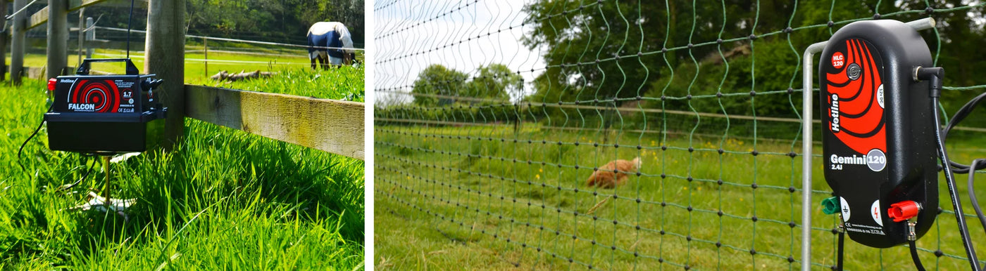 Black and red falcon electric fencing energizer with orange-red design from hotline electric fencing collection.