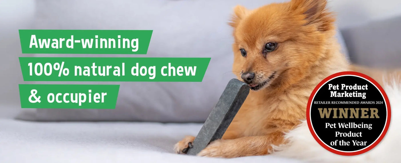 Dark gray rectangular yakers natural dog chew toy with smooth surface and tapered ends for natural dog chews