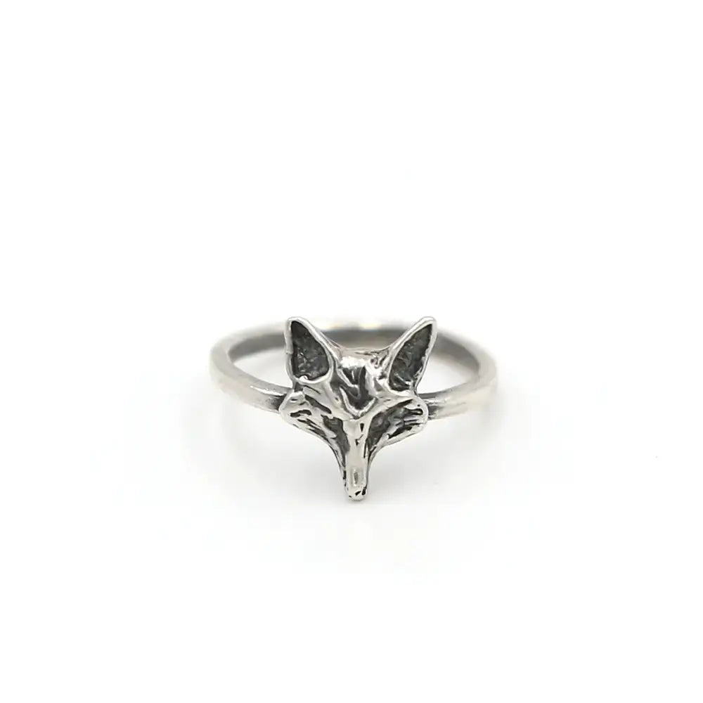 925 silver fox ring with detailed facial features and pointed ears handmade gift for animal lovers and ring nature fans