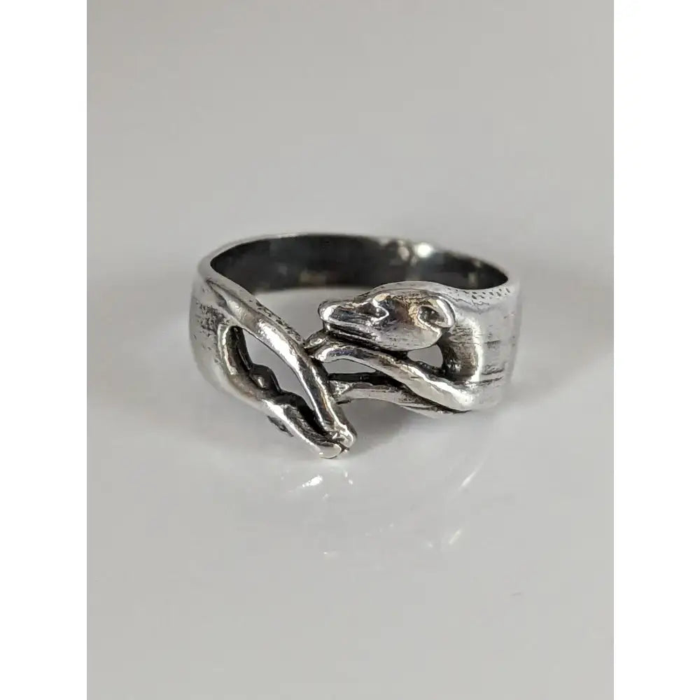 Silver greyhound ring featuring a handmade elegant dog lover band with detailed fox design in sterling silver gray