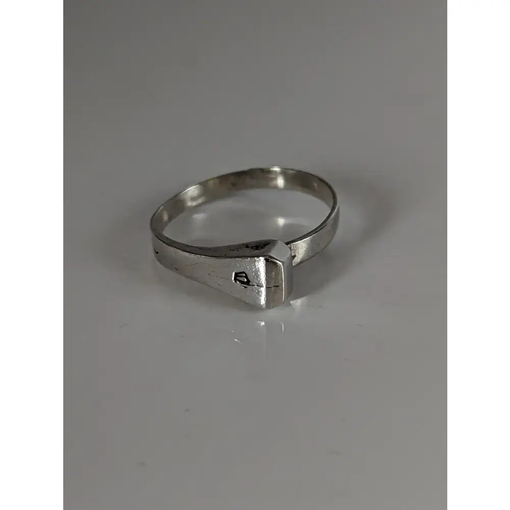 Silver hoof nail ring with rectangular textured band and minimalist engraving handmade equestrian gift nail ring handmade