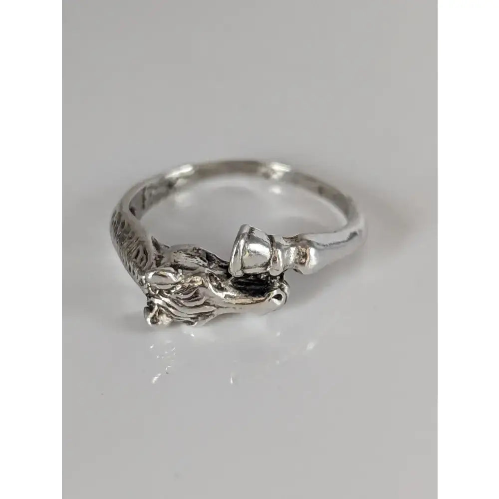 925 silver horse head and hoof ring with intricate detailing and polished finish perfect as an equestrian gift ring