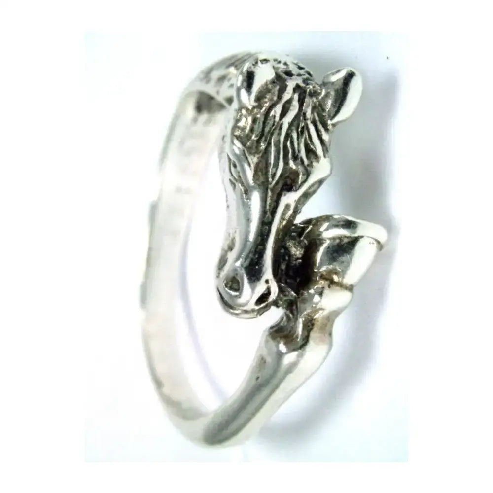 925 silver horse head and hoof ring with detailed mane design perfect as a silver horse head equestrian gift ring