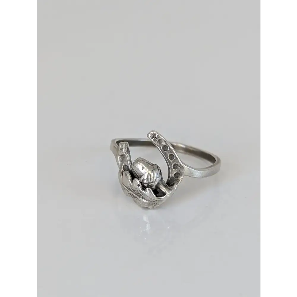 925 Silver Horseshoe, Acorn & Oak Leaf Ring – Symbolic Nature Gift G