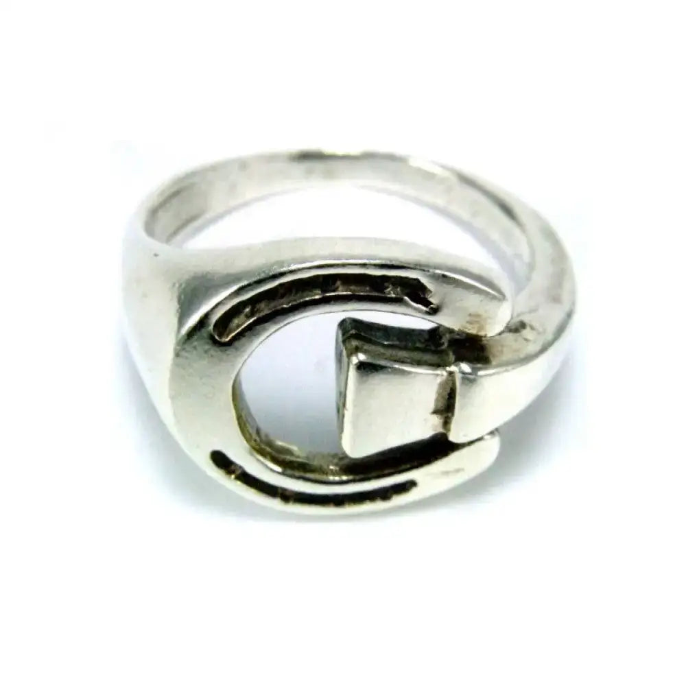 Silver horseshoe ring in 925 silver with bold geometric c-shape and square design as an equestrian symbol gift