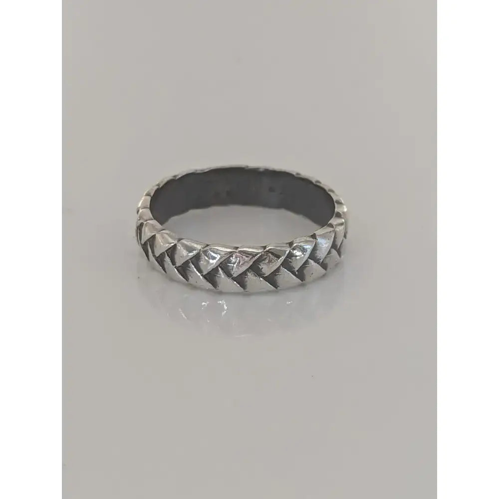 Silver plaited mane ring with textured interlocking diamond pattern handmade equestrian band for him and her