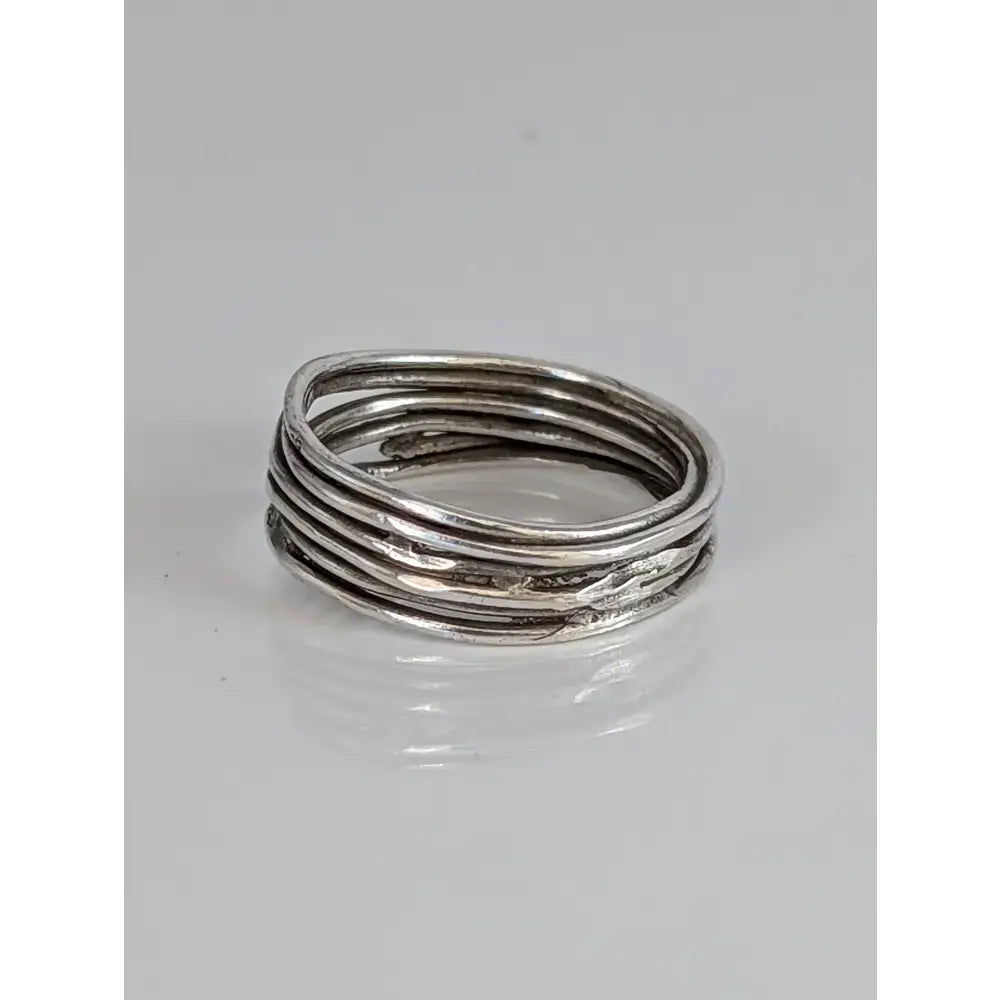 Silver wired band handmade ring with textured handcrafted finish perfect for modern minimalism style