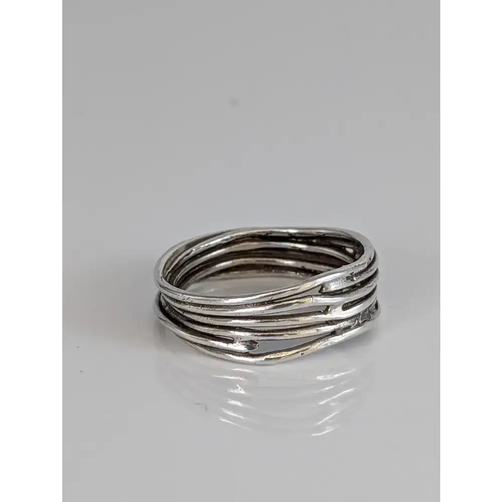 Silver wired band handmade ring with layered twisted design in 925 silver perfect for modern minimalism style