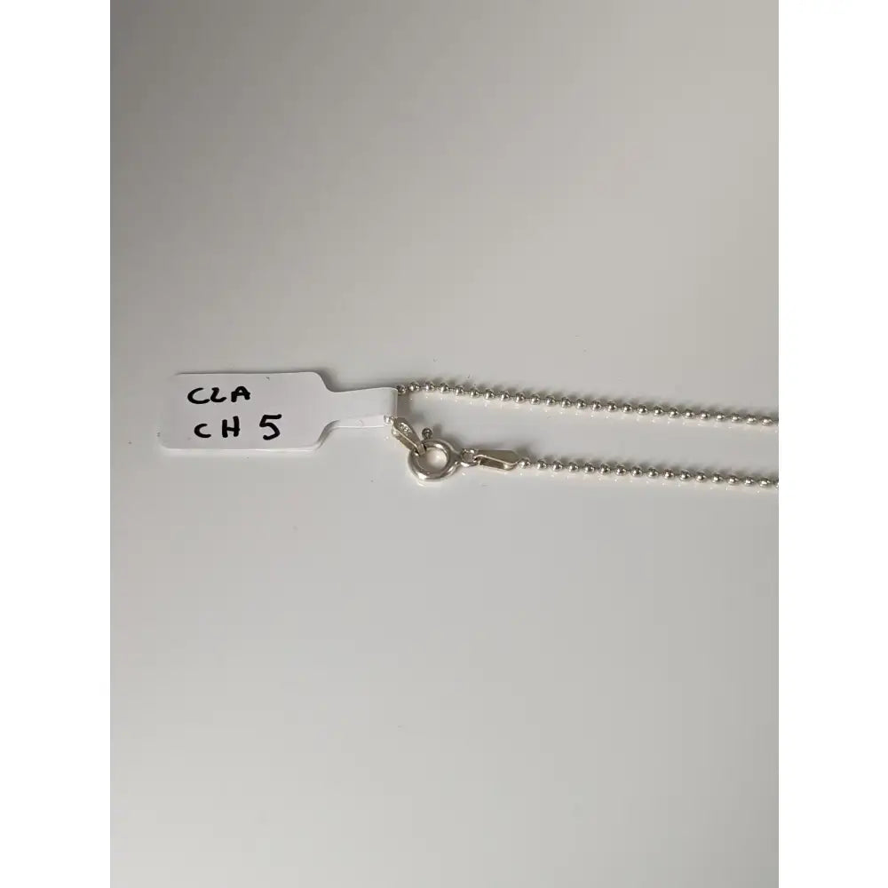 Silver ball chain necklace with clasp and white tag from 925 sterling silver chain collection timeless jewellery