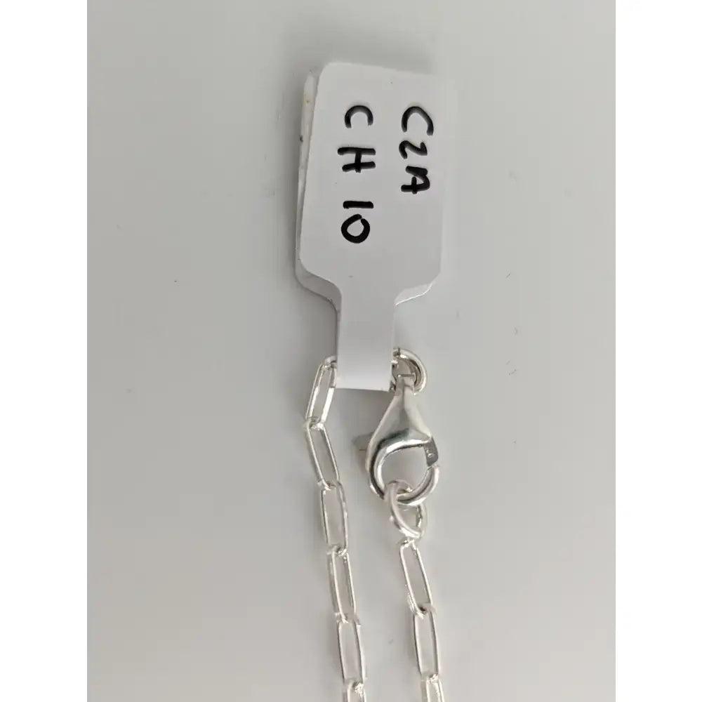 Silver paperclip style sterling silver chain with lobster clasp and white tag c2a ch10 from small artisan batches timeless jewellery