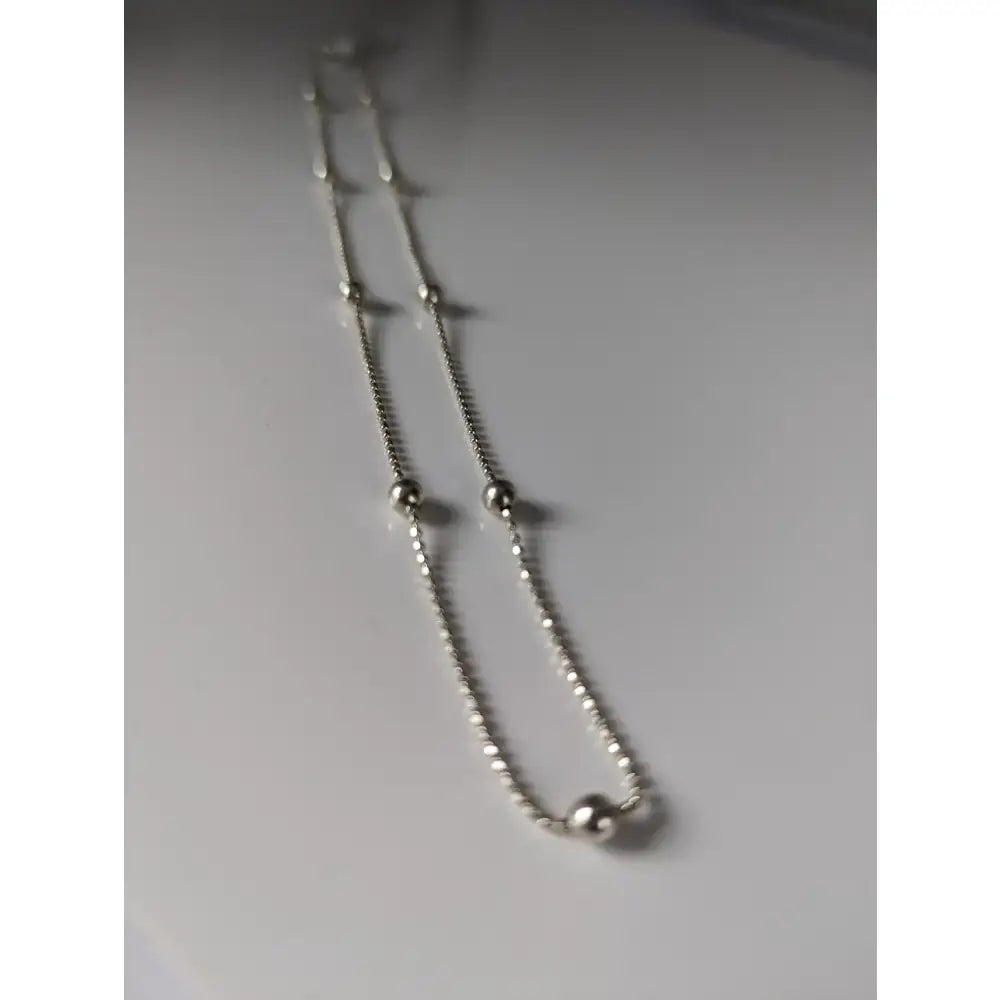 Silver ball chain necklace with alternating fine beaded links and larger beads from 925 sterling silver chain collection