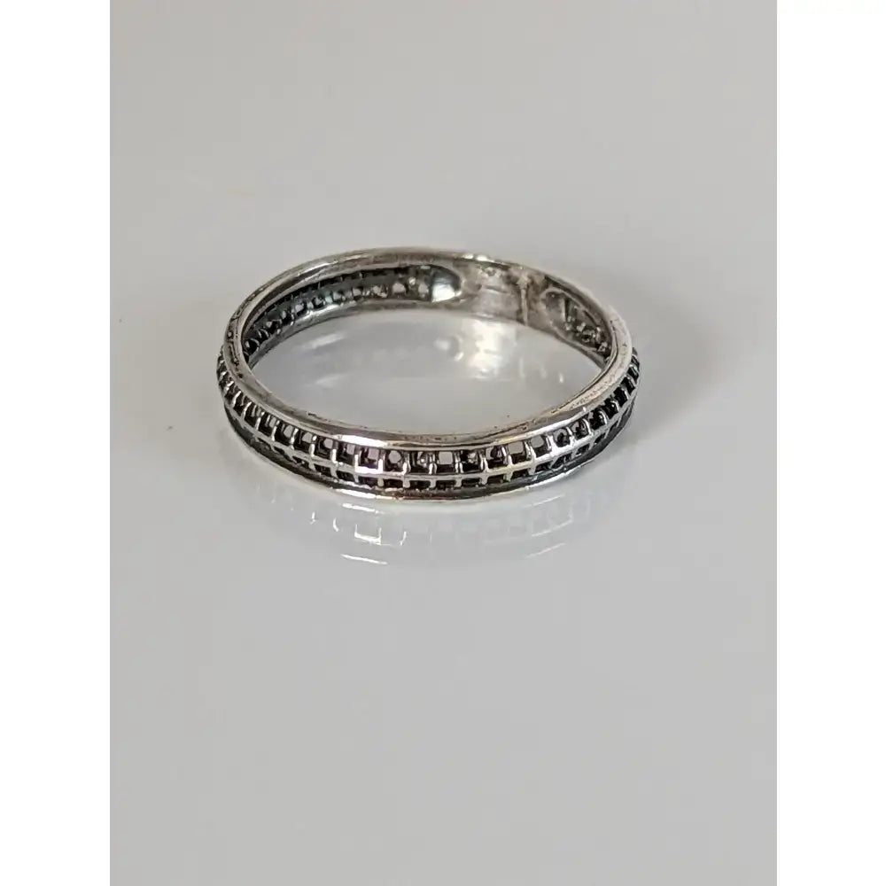 Silver band ring with intricate blackened mesh pattern sterling silver filigree elegant handmade band for nature lovers