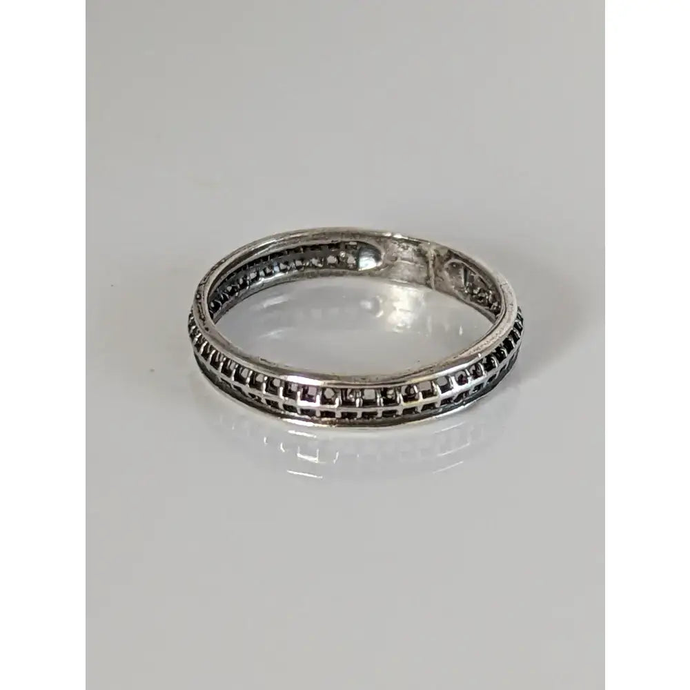 Silver band ring with intricate lattice detailing edges elegant handmade band for nature lovers sterling silver filigree
