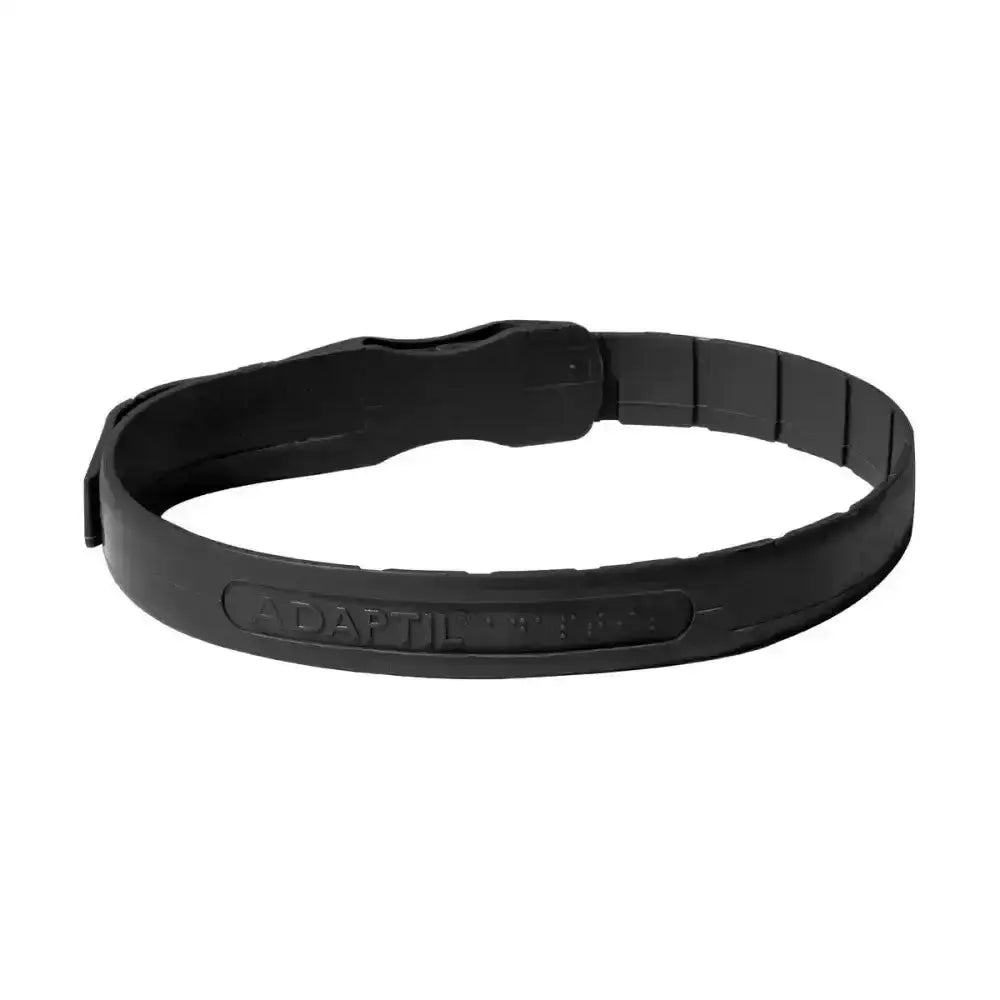 Black rubber adaptil collar with textured segmented design and embossed daft branding for natural canine appeasing pheromone use