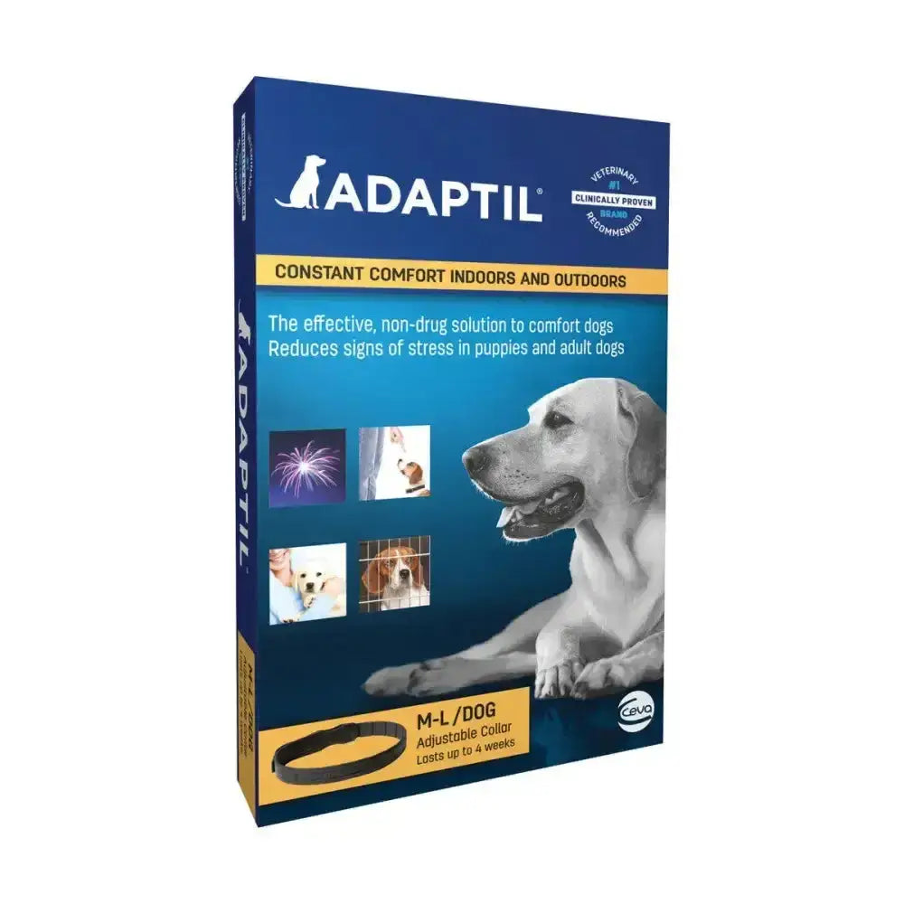 Adaptil collar black elastic adjustable dog collar for medium to large dogs with natural canine appeasing pheromone