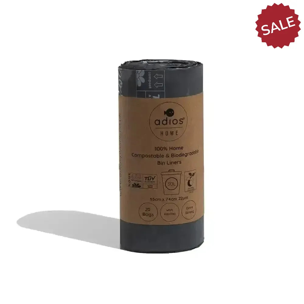 Adios Compostable Tie Handle Bin Liners 30 Litre X 20 Bags Poop Bags
