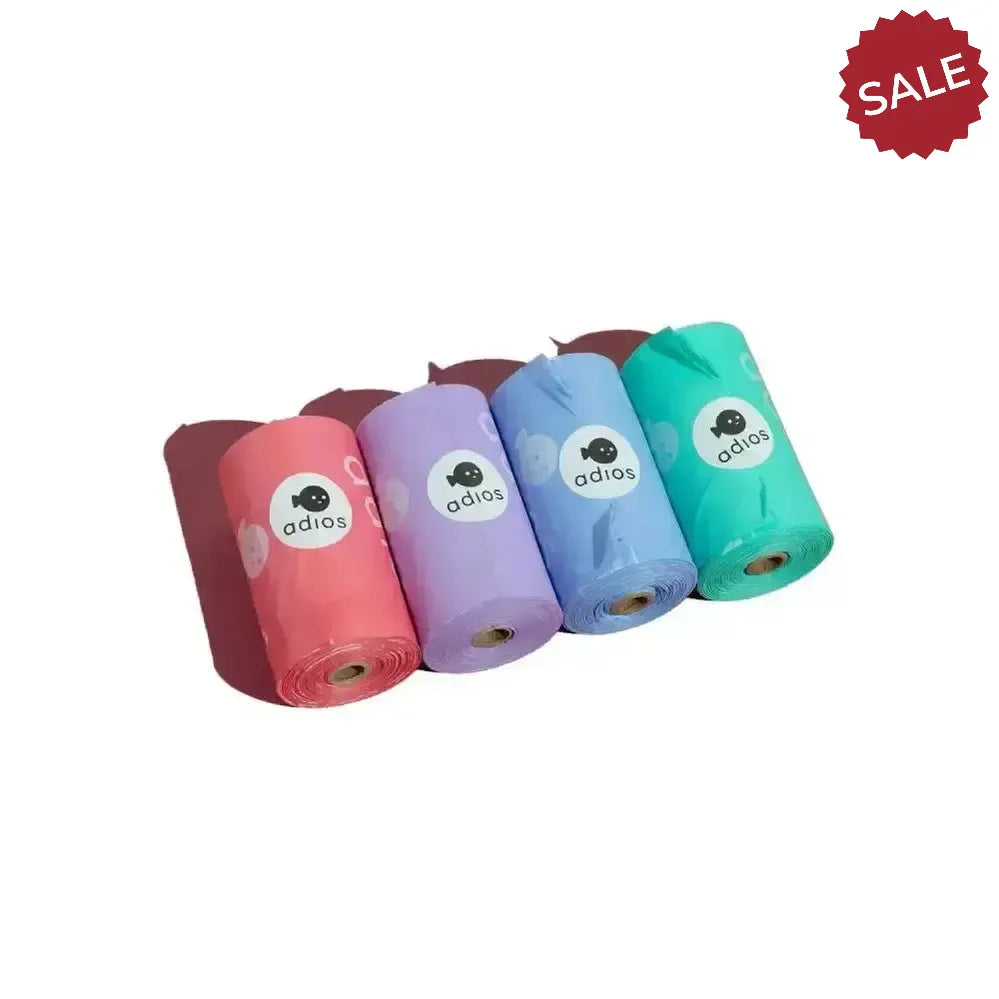 Adios Non Handle Poo Bags 4 Rolls 4 Rolls (60 Bags) Rainbow Poop Bags