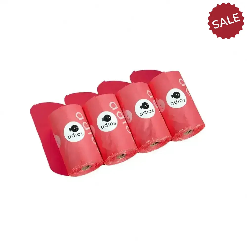 Adios Non Handle Poo Bags 4 Rolls 4 Rolls (60 Bags) Hot Pink Poop Bags