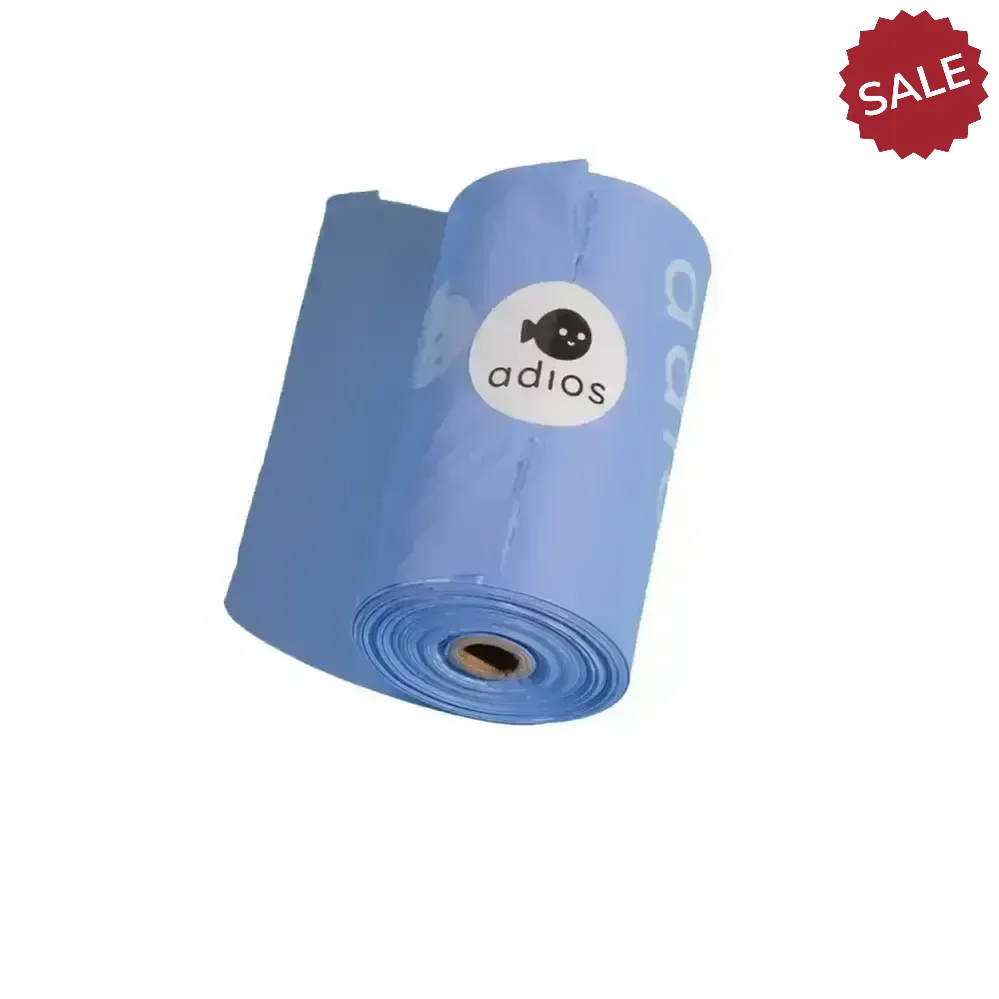 Adios Non Handle Poo Bags Single Roll Roll (15 Bags) Cornflower Blue Poop Bags
