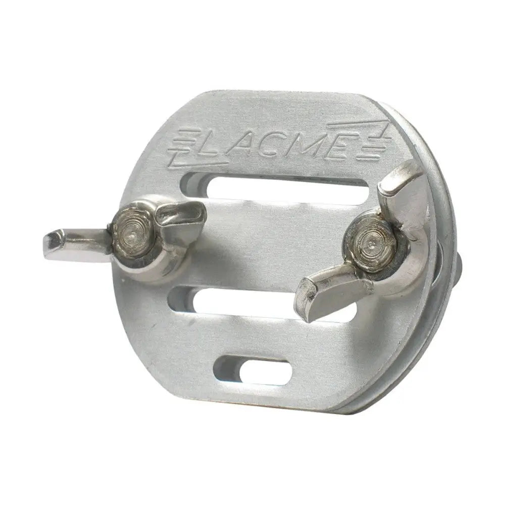 Silver metallic agrifence 40mm tape joiner clamp with two adjustable wing nuts and three horizontal slots