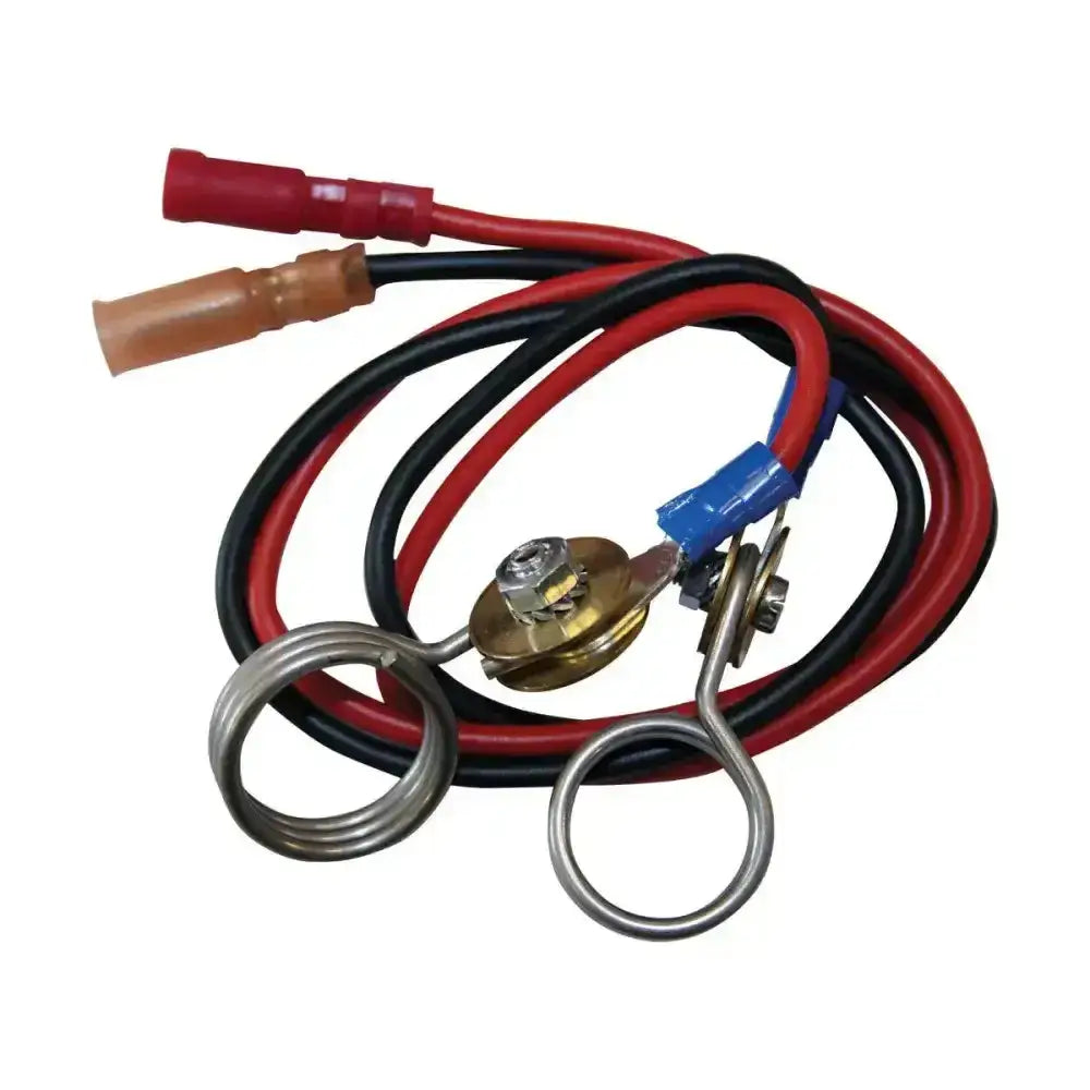 Agrifence 9 12v battery leads with red and black insulated wires and spring clip connection metal terminals and looped ends