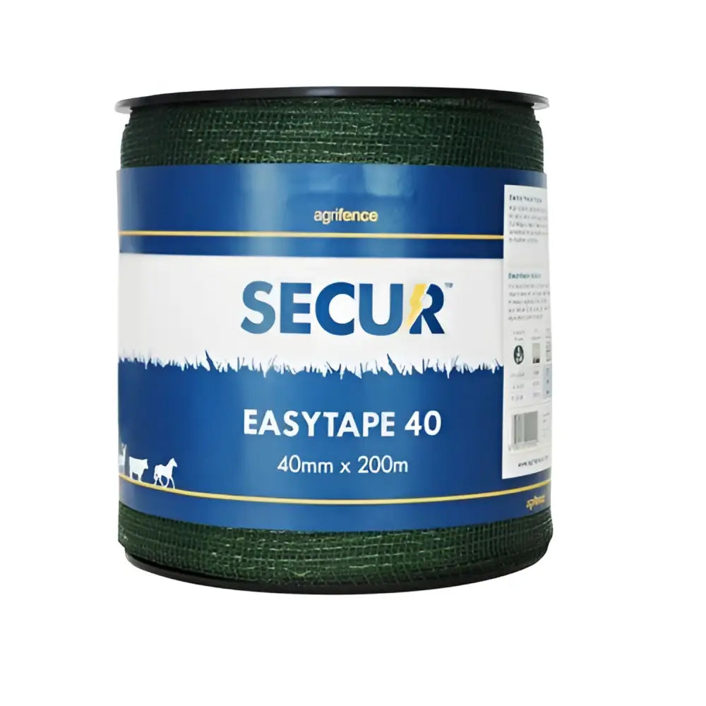 Dark green textured plastic open weave agrifence easytape 40mm garden fence tape on spool to reduce whipping