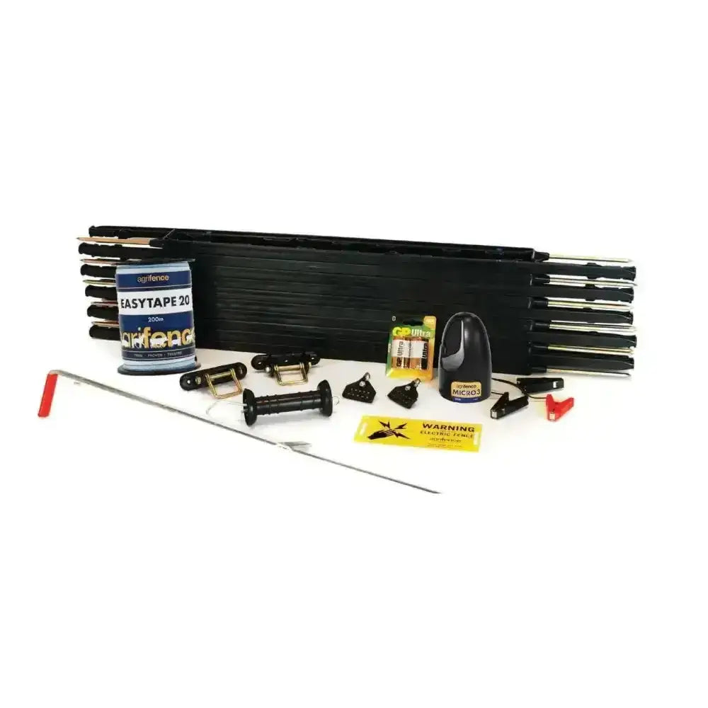 Black plastic fence panel kit with metal stakes and hardware for agrifence electric fence starter short paddock divider