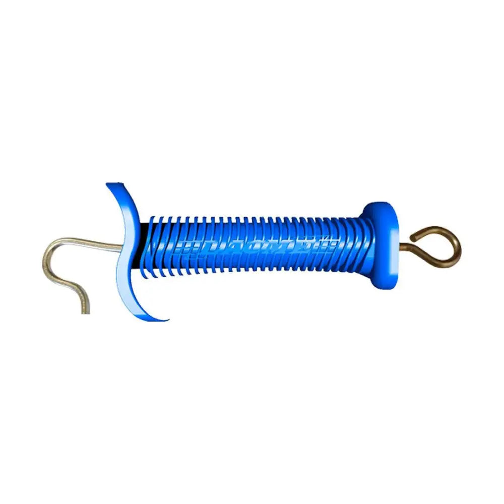 Blue plastic-handled agrifence super gate spring with metal hooks for extra large heavy duty gate handle use