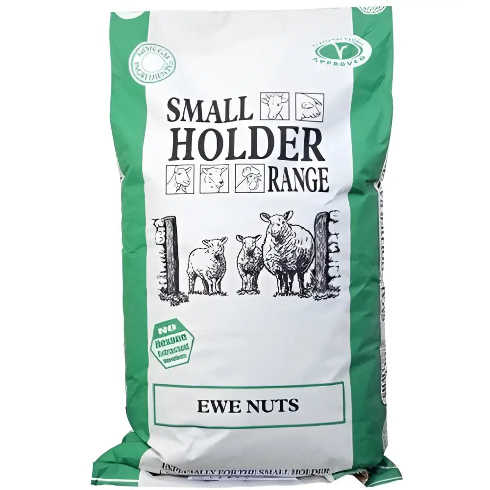 Green and white bag of allen & page smallholder range sheep ewe nuts feed for smallholder range sheep