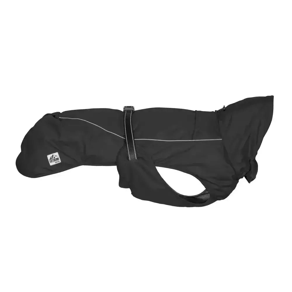 Black waterproof ancol extreme blizzard dog coat with reflective stitching and side mesh panel for extreme weather