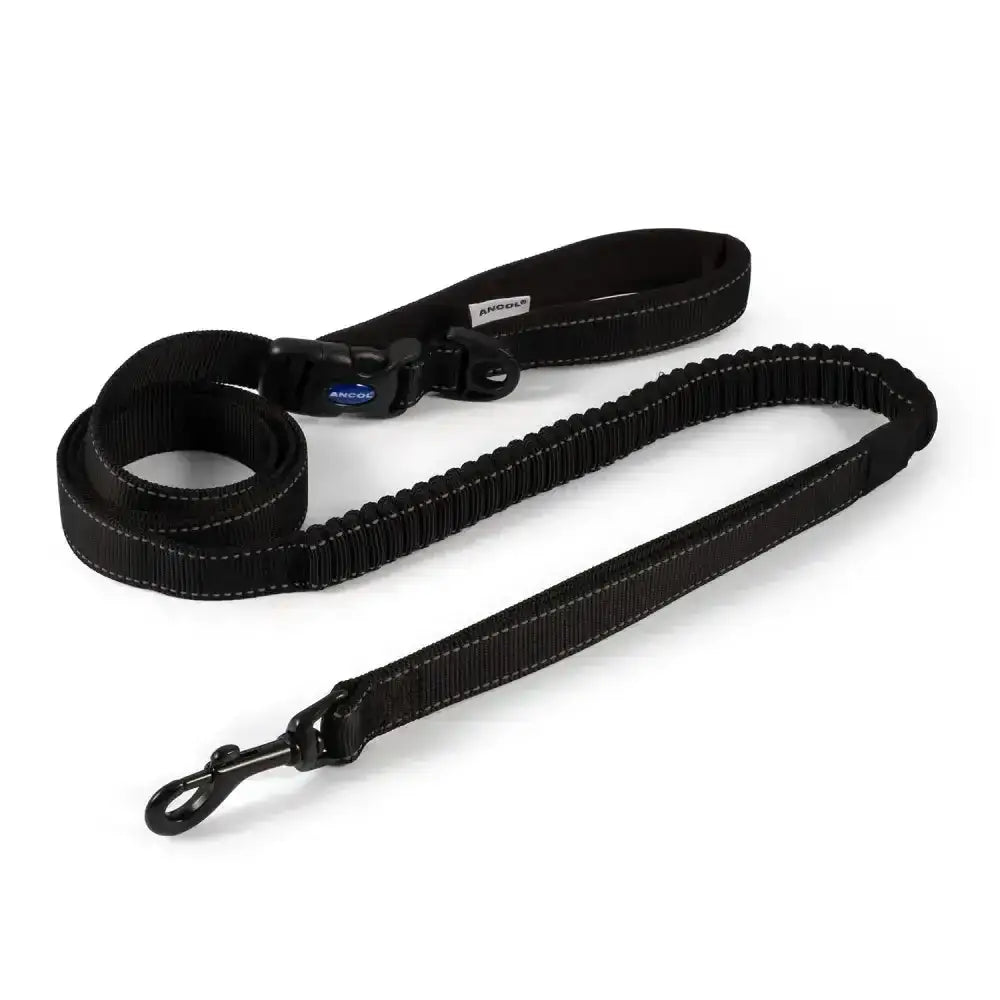 Black ancol extreme running lead with textured elasticated middle section and reinforced stitching from the extreme range feature