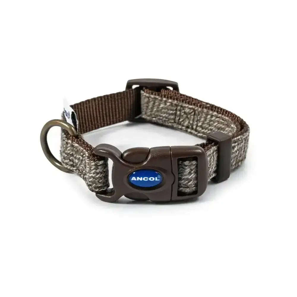 Brown woven adjustable collar herringbone with a matching plastic buckle from ancol heritage collection