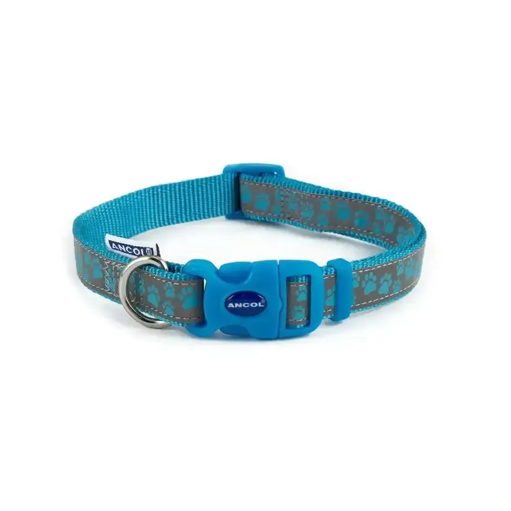 Ancol Patterned Collection Collar Reflective Paw Blue Size 2 - 5 (30-50 cm) Blue Dog Collars