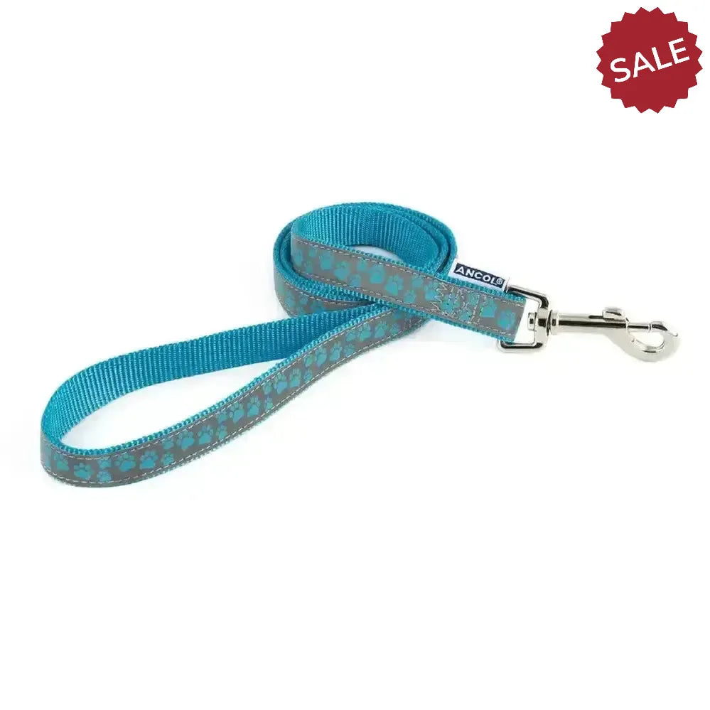 Ancol Patterned Collection Lead Reflective Paw Blue 100 cm X 1.9 cm Blue Dog Lead