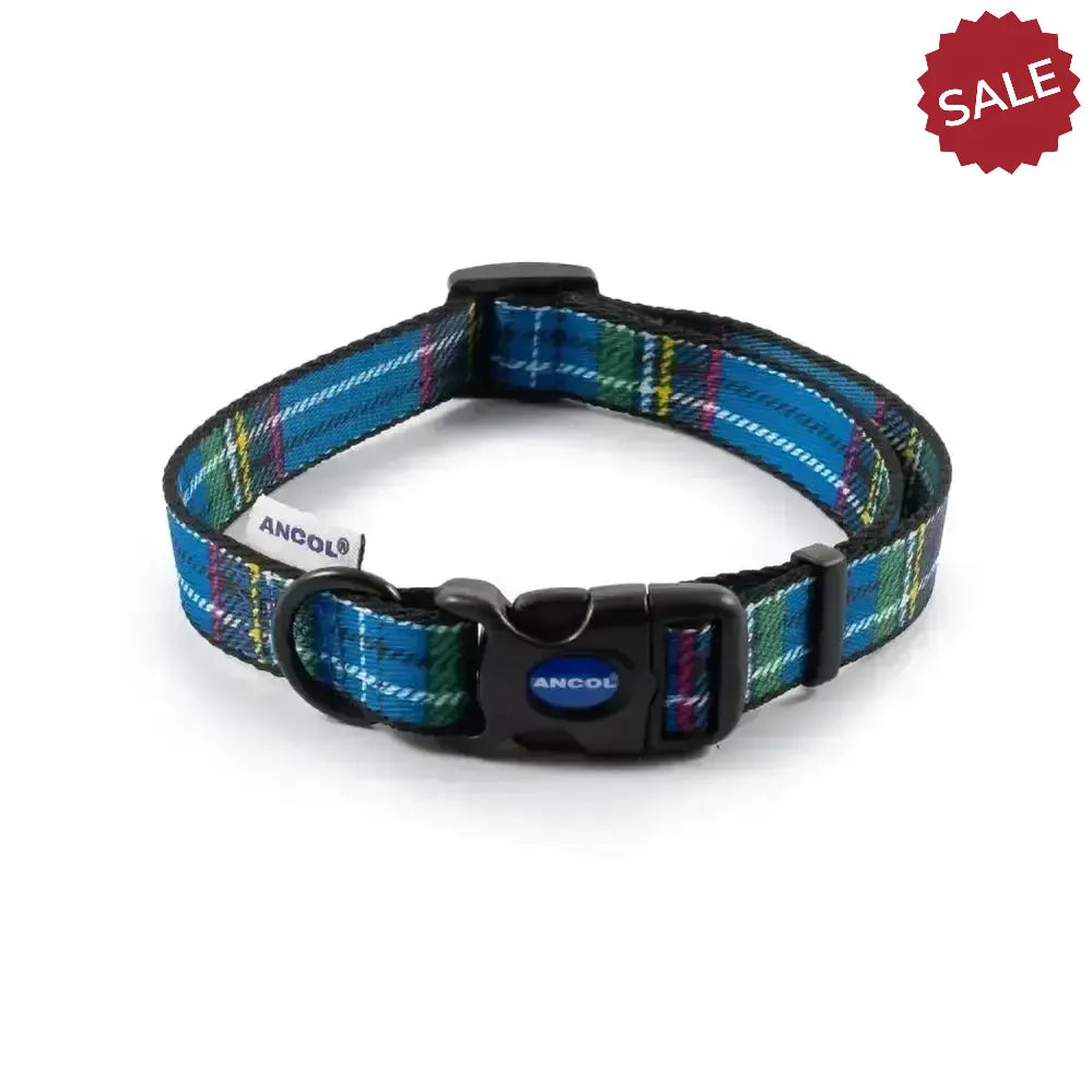 Ancol Patterned Collection Tartan Collar Blue Size 2 - 5 (30-50 cm) Blue Tartan Dog Collars
