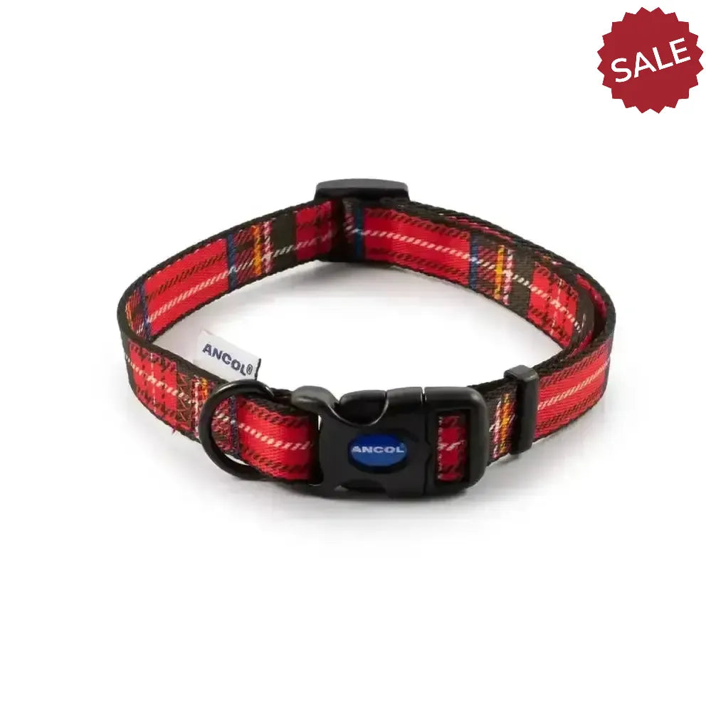 Ancol Patterned Collection Tartan Collar Red Size 2 - 5 (30-50 cm) Red Tartan Dog Collars