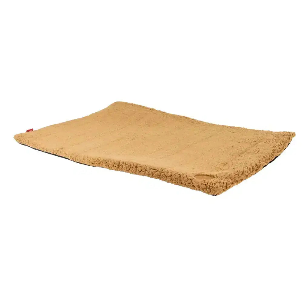 Tan shearling ancol sleepy paws flat pet bed with soft plush teddy fleece beige and fringed edges for cozy naps