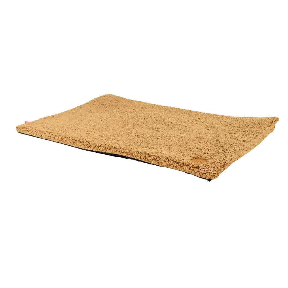 Tan plush fleece pet bed with soft textured surface and black underside from ancol sleepy paws teddy fleece beige collection