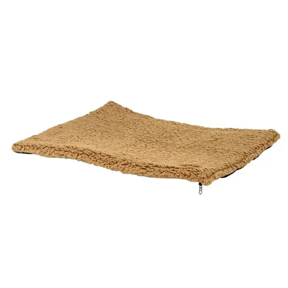 Tan plush sheepskin style pet bed with zipper closure in ancol sleepy paws flat pad teddy fleece beige design