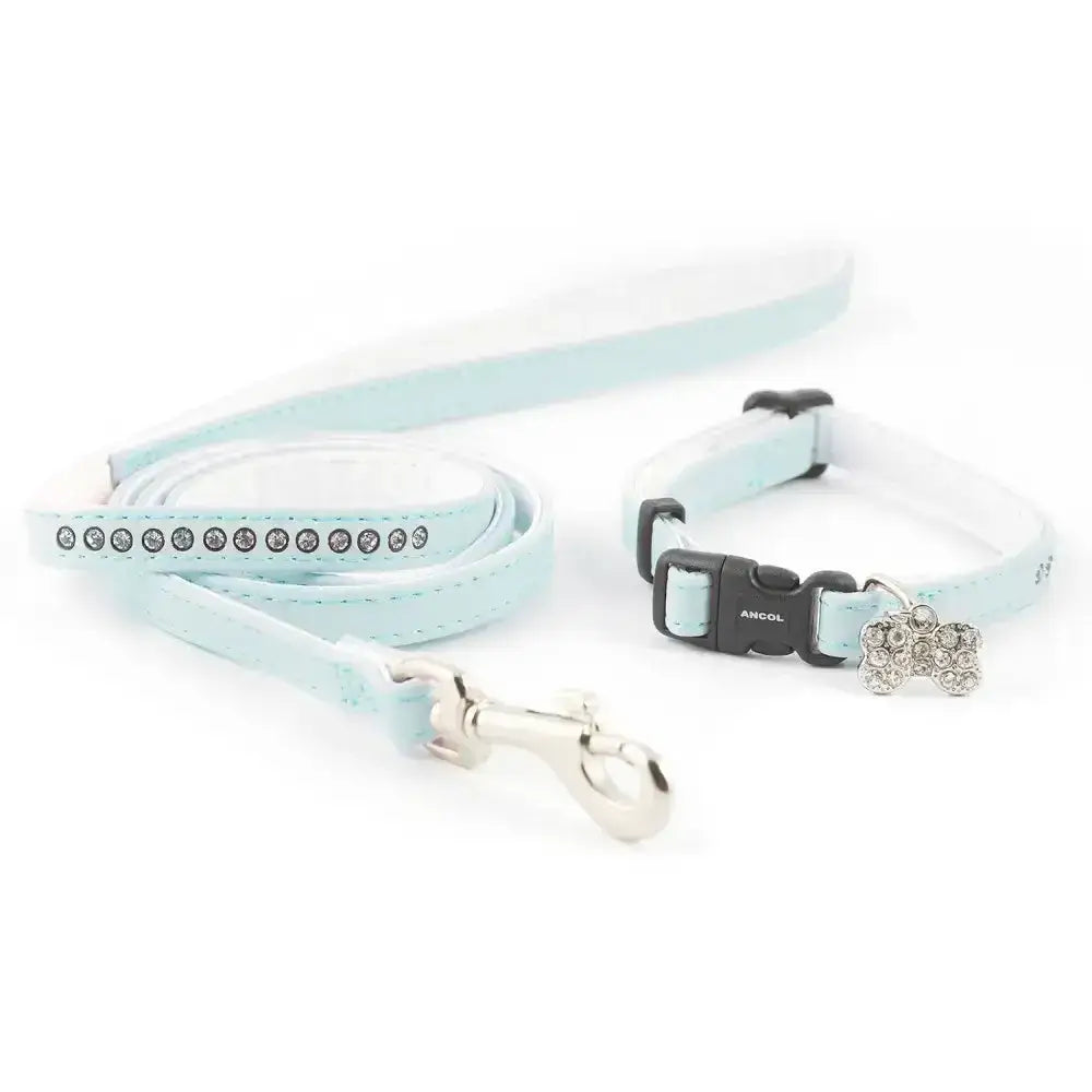 Ancol small bite mint green leather collar and lead deluxe jewel set with crystal embellishments for dogs