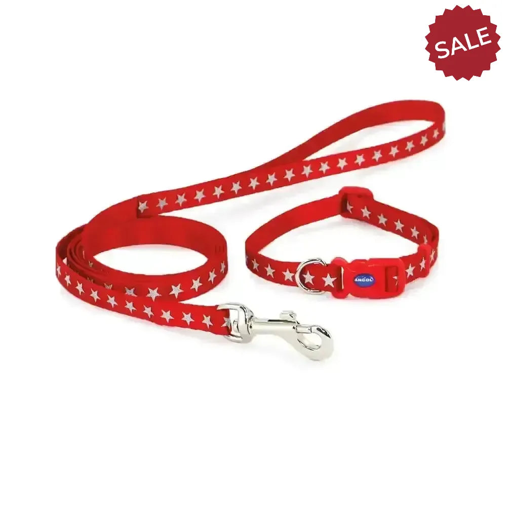 Ancol Small Bite Collar & Lead Reflective Star Red 20 - 30 cm Red Dog Collars