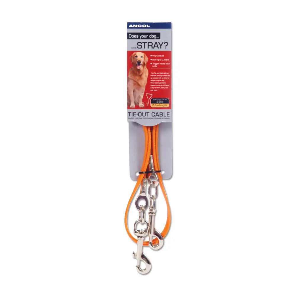 Ancol tie-out cable m 2.3 m in bright orange with sturdy silver metal hardware ideal for equestrian use