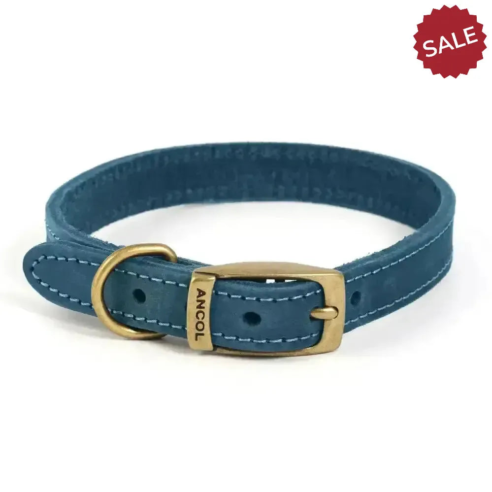 Ancol Timberwolf Leather Collar Blue Size 1 (20-26cm) Blue Dog Collars