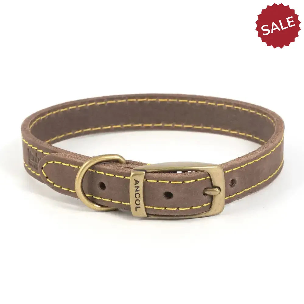Ancol Timberwolf Leather Collar Sable Size 1 20-26cm Sable Dog Collars