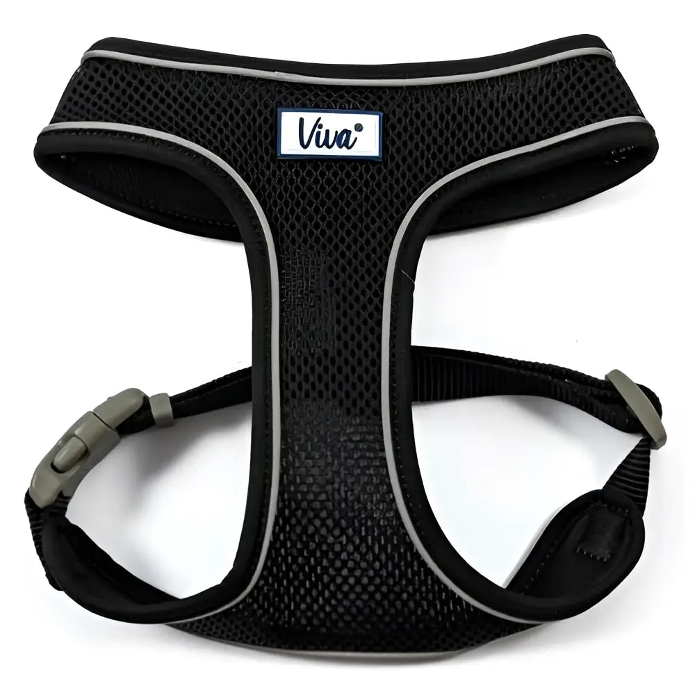 Black mesh dog harness with gray trim and adjustable buckles from ancol viva mesh dog collection