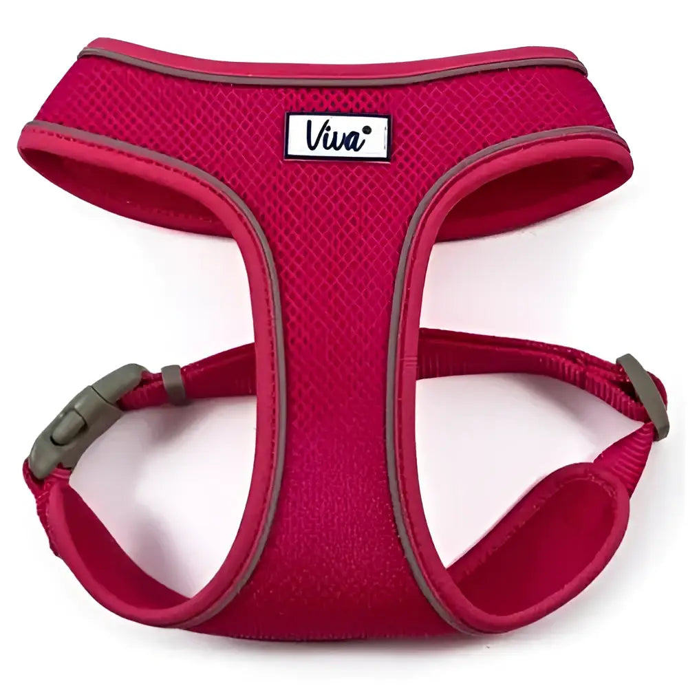 Pink ancol viva mesh dog harness with gray trim and adjustable buckles made from breathable mesh material