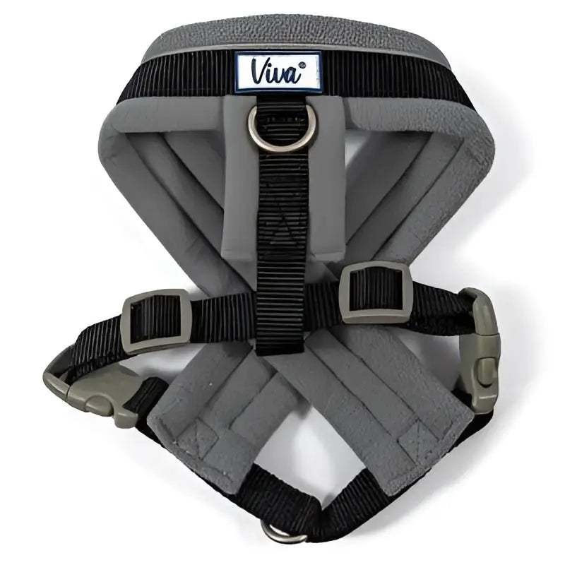 Gray ancol viva padanish designed dog harness with black webbing and gray plastic buckles size 32-42cm small