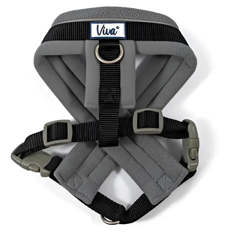 Gray ancrol viva padanish designed harness with black webbing and gray plastic buckles in size m 41-53cm